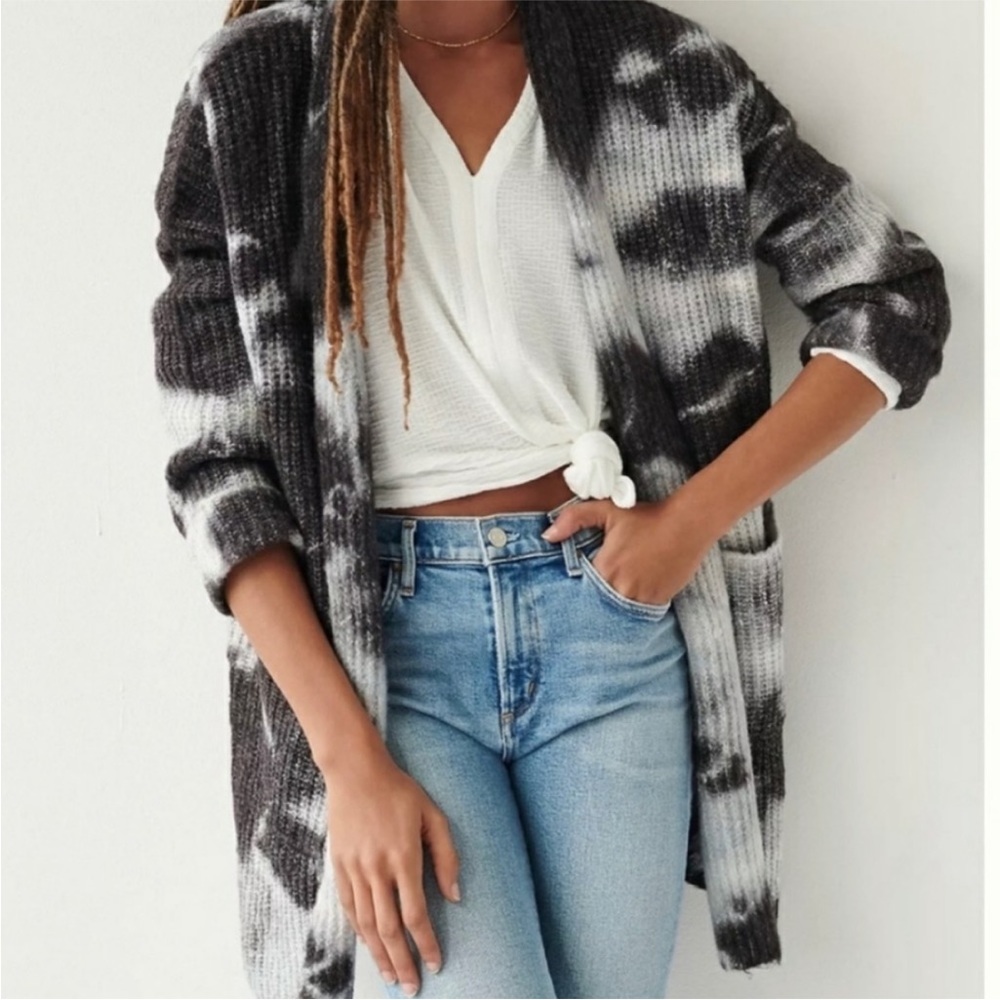 Anthropologie Avalon Tie Dye Cardigan Gray/Black Medium